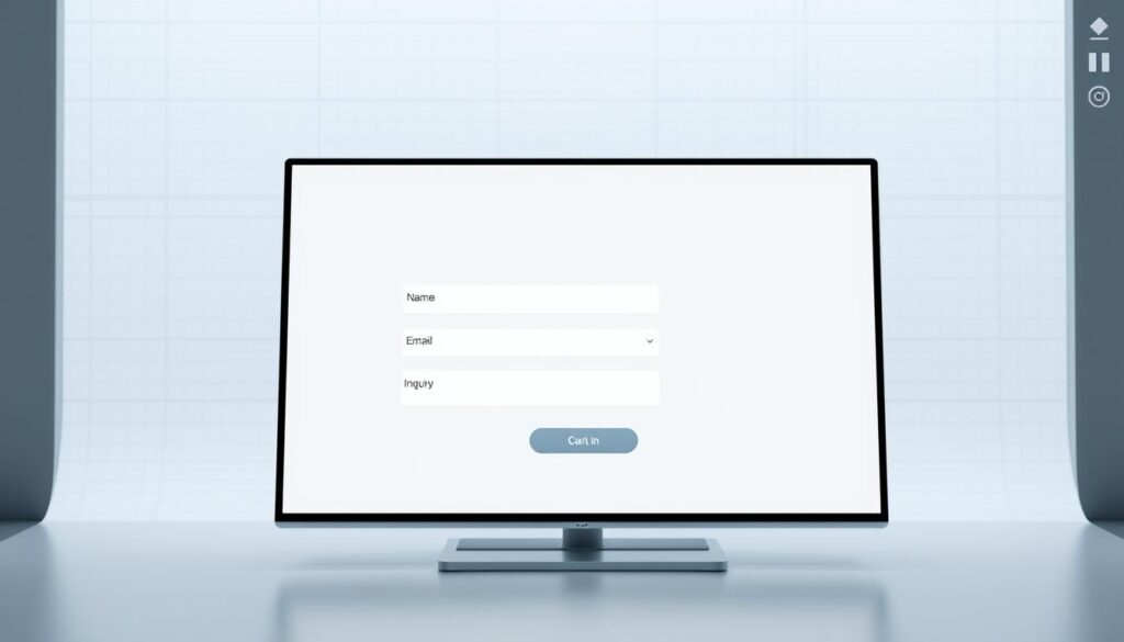 A minimalist website form design displayed on a clean, modern digital interface. In the foreground, a sleek, user-friendly form features neatly arranged fields for name, email, and inquiry, with soft rounded corners, using a subtle gray background. In the middle, a visually balanced layout with a gentle color palette of whites and pastels conveys tranquility. The call-to-action button stands out with a soft gradient, inviting user interaction. The background comprises a faint grid pattern, creating depth while maintaining simplicity. Soft, diffused lighting illuminates the screen, enhancing clarity and focus. The overall atmosphere is calm and professional, perfect for a contemporary web design showcase. Ensure no text, captions, or watermarks are present, maintaining a clean design aesthetic. A minimalist website form design displayed on a clean, modern digital interface. In the foreground, a sleek, user-friendly form features neatly arranged fields for name, email, and inquiry, with soft rounded corners, using a subtle gray background. In the middle, a visually balanced layout with a gentle color palette of whites and pastels conveys tranquility. The call-to-action button stands out with a soft gradient, inviting user interaction. The background comprises a faint grid pattern, creating depth while maintaining simplicity. Soft, diffused lighting illuminates the screen, enhancing clarity and focus. The overall atmosphere is calm and professional, perfect for a contemporary web design showcase. Ensure no text, captions, or watermarks are present, maintaining a clean design aesthetic.