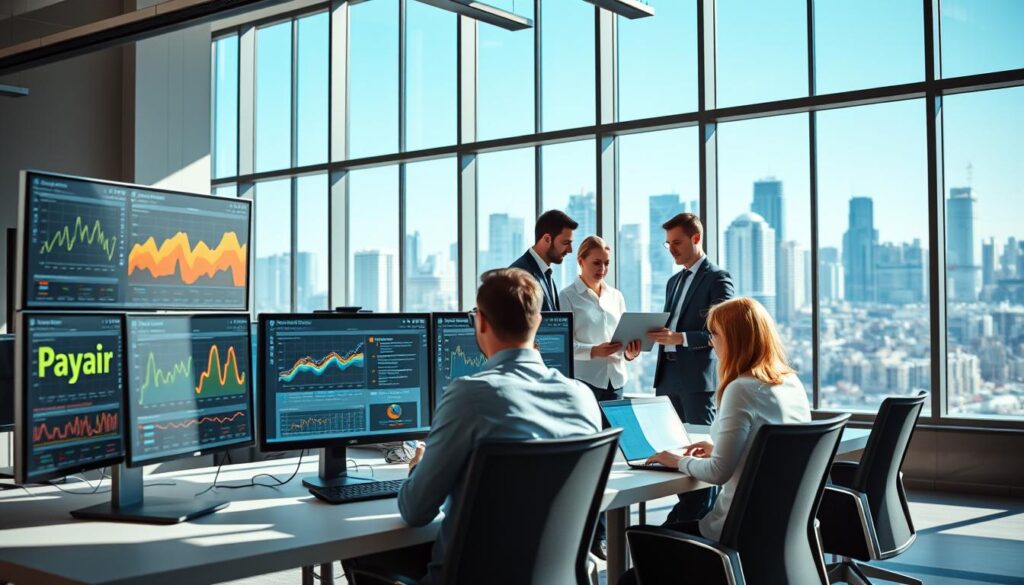 A modern office setting showcasing major website hosting providers. In the foreground, a sleek, ultra-modern workstation with multiple computer screens displaying vibrant graphs and analytics related to website hosting. The middle layer features diverse professionals in business attire discussing digital hosting solutions around a table with laptops open, conveying collaboration and innovation. In the background, large windows reveal a skyline of a bustling Australian city, with clear blue skies and sunlight flooding the space, creating an energetic atmosphere. The lighting is bright and professional, emphasizing a productive work environment. The angle is slightly elevated, providing a comprehensive view of the scene while maintaining focus on the teamwork and technology involved in website hosting. A modern office setting showcasing major website hosting providers. In the foreground, a sleek, ultra-modern workstation with multiple computer screens displaying vibrant graphs and analytics related to website hosting. The middle layer features diverse professionals in business attire discussing digital hosting solutions around a table with laptops open, conveying collaboration and innovation. In the background, large windows reveal a skyline of a bustling Australian city, with clear blue skies and sunlight flooding the space, creating an energetic atmosphere. The lighting is bright and professional, emphasizing a productive work environment. The angle is slightly elevated, providing a comprehensive view of the scene while maintaining focus on the teamwork and technology involved in website hosting.